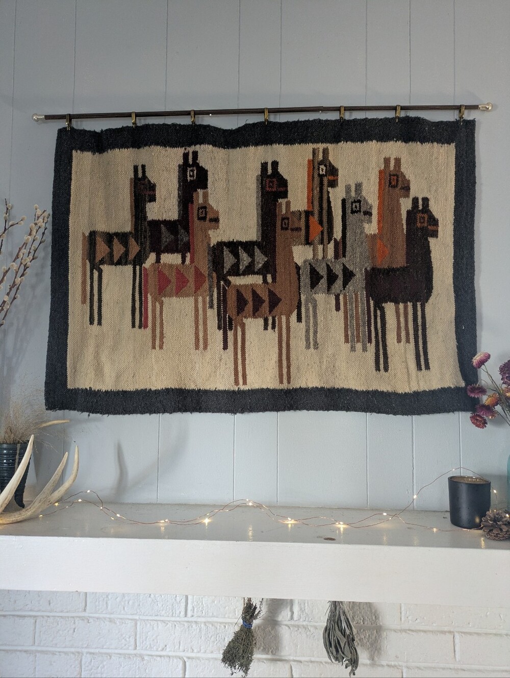 Vintage Handwoven Llama Tapestry Wall Hanging